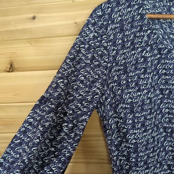 CAbi #5336 Te Amo Blouse Navy Blue Print Size Medium - Picture 4 of 10
